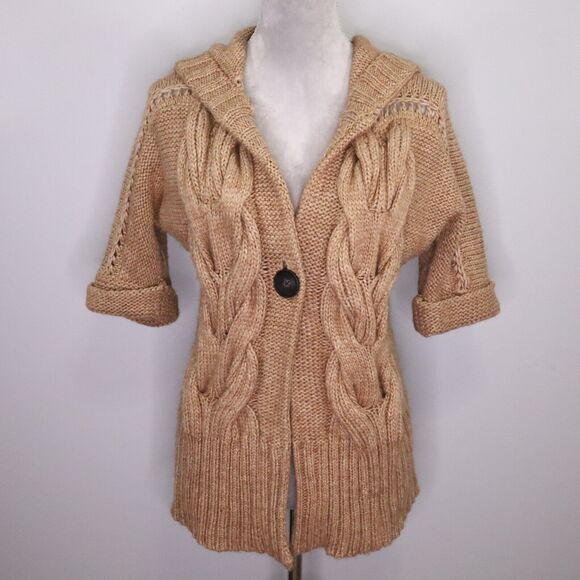 LOFT Sweaters - Loft Sweater Petites MP PM Camel Gold Hoodie Chunky Wool Alpaca Cardigan Career